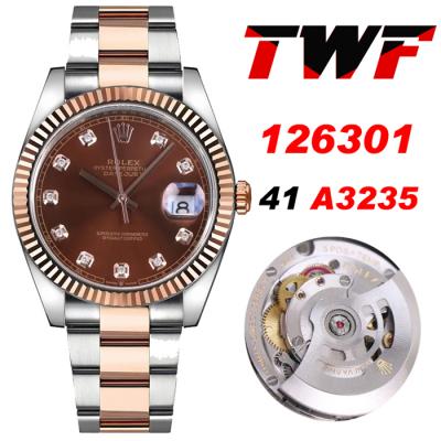 TWF Datejust 41 126334 A3235 Automatic Mens Watch Two Tonr RG MOP 904L Steel Oyster Bracelet Best Edition