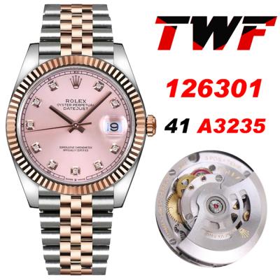 TWF Datejust 41 126334 A3235 Automatic Mens Watch Two Tonr RG Pink Dial 904L Steel Jubilee Bracelet Best Edition