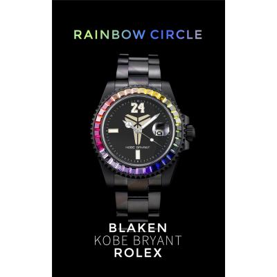 TWF Submariner Blaken Kobe Bryant A2836 Automatic Mens Watch Rainbow Diamond Bezel PVD All Black SS Bracelet