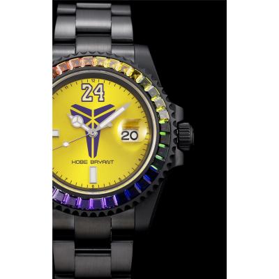 TWF Submariner Blaken Kobe Bryant A2836 Automatic Mens Watch Rainbow Diamond Bezel PVD All Black Yellow Dial SS Bracelet