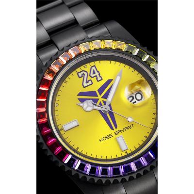 TWF Submariner Blaken Kobe Bryant A2836 Automatic Mens Watch Rainbow Diamond Bezel PVD All Black Yellow Dial SS Bracelet