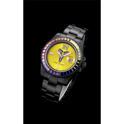 TWF Submariner Blaken Kobe Bryant A2836 Automatic Mens Watch Rainbow Diamond Bezel PVD All Black Yellow Dial SS Bracelet