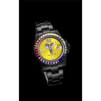 TWF Submariner Blaken Kobe Bryant A2836 Automatic Mens Watch Rainbow Diamond Bezel PVD All Black Yellow Dial SS Bracelet