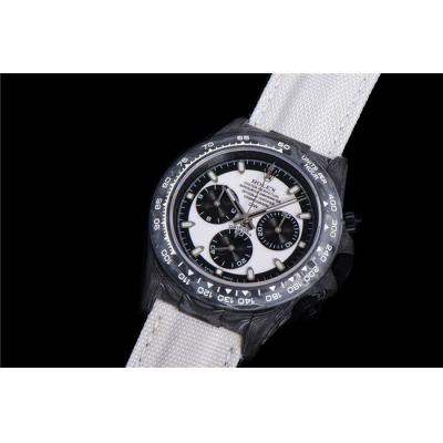 TWF Daytona DIW A7750 Automatic Mens Watch Black Case and Bezel Black Dial White Nylon Strap Best Edition