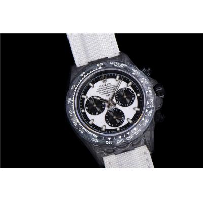 TWF Daytona DIW A7750 Automatic Mens Watch Black Case and Bezel Black Dial White Nylon Strap Best Edition