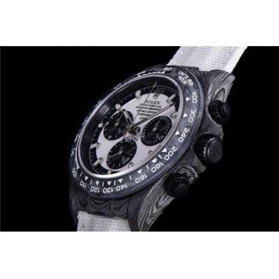 TWF Daytona DIW A7750 Automatic Mens Watch Black Case and Bezel Black Dial White Nylon Strap Best Edition