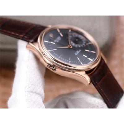 TWF Cellini Date 50515 A3165 Automatic Unisex Watch RG Black Dial Sticks Brown Leather Best Edition