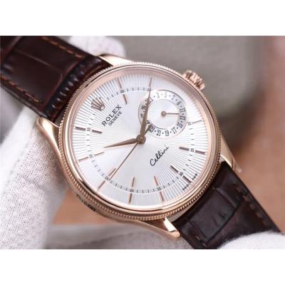 TWF Cellini Date 50515 A3165 Automatic Unisex Watch RG White Dial Sticks Brown Leather Best Edition