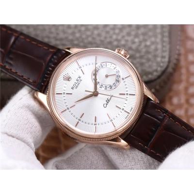 TWF Cellini Date 50515 A3165 Automatic Unisex Watch RG White Dial Sticks Brown Leather Best Edition