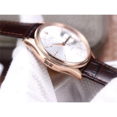 TWF Cellini Date 50515 A3165 Automatic Unisex Watch RG White Dial Sticks Brown Leather Best Edition