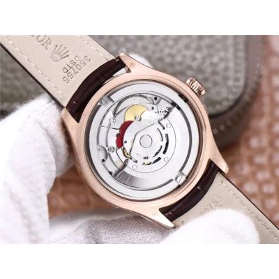 TWF Cellini Date 50515 A3165 Automatic Unisex Watch RG White Dial Sticks Brown Leather Best Edition