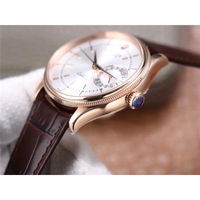 TWF Cellini Date 50515 A3165 Automatic Unisex Watch RG White Dial Sticks Brown Leather Best Edition