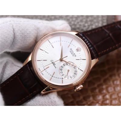 TWF Cellini Date 50515 A3165 Automatic Unisex Watch RG White Dial Sticks Brown Leather Best Edition