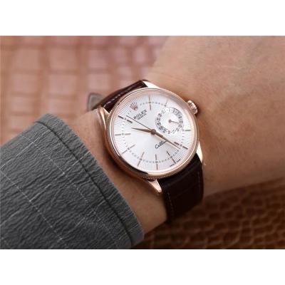 TWF Cellini Date 50515 A3165 Automatic Unisex Watch RG White Dial Sticks Brown Leather Best Edition