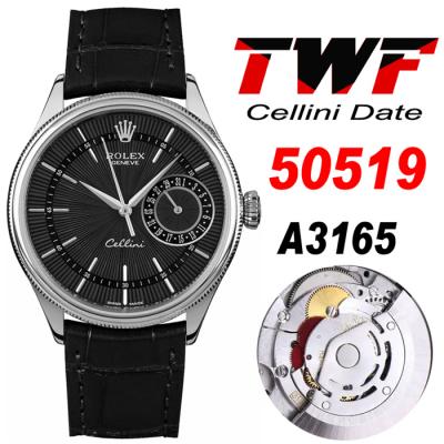 TWF Cellini Date 50519 A3165 Automatic Unisex Watch Black Dial Sticks Leather Strap Best Edition