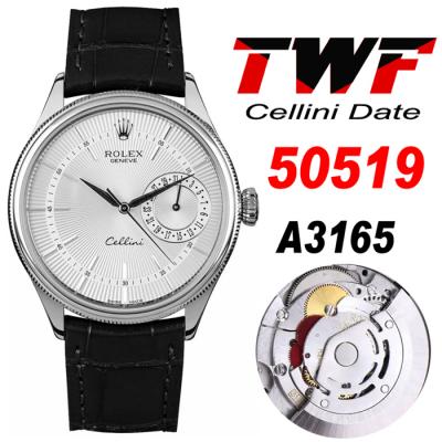 TWF Cellini Date 50519 A3165 Automatic Unisex Watch White Dial Sticks Black Leather Strap Best Edition