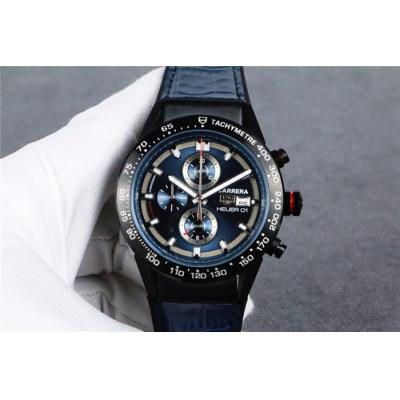 Replica Carrera Quartz chronograph Mens Watch skeleton Dial rubber strap