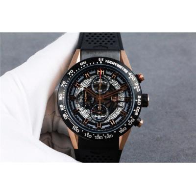 Replica Carrera Quartz chronograph Mens Watch skeleton Dial rubber strap