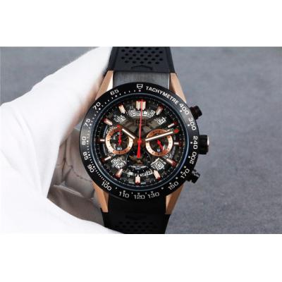 Replica Carrera Quartz chronograph Mens Watch skeleton Dial rubber strap