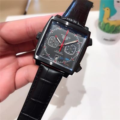 Replica Monaco Quartz Mens Watch black Dial Leather Strap