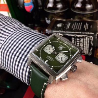 Replica Monaco Japan vk Quartz Mens Watch Green Dial Leather Strap