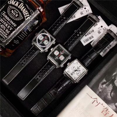 Replica Monaco Japan vk Quartz Mens Watch Black Dial Leather Strap