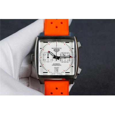 Replica Monaco Japan vk Quartz Mens Watch White Dial Rubber Strap