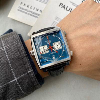 Replica Monaco Japan Quartz chronograph Mens Watch Blue Dial Leather Strap