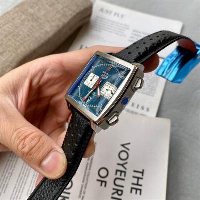 Replica Monaco Japan Quartz chronograph Mens Watch Blue Dial Leather Strap