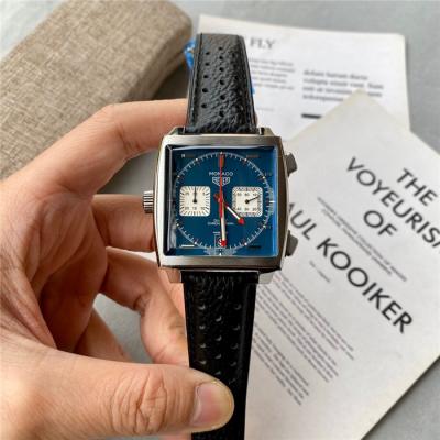 Replica Monaco Japan Quartz chronograph Mens Watch Blue Dial Leather Strap