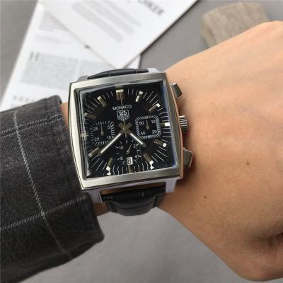 Replica Carrera  Japan Quartz​ chronograph​ Mens Watch Black Dial Leather Strap