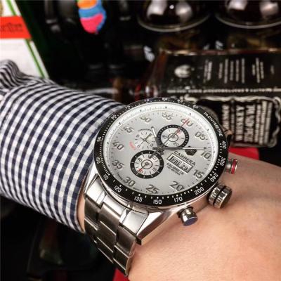 Replica Carrera  Japan Quartz​ chronograph​ Mens Watch White Dial Leather Strap