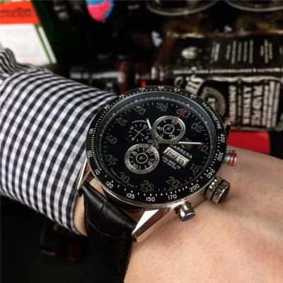 Replica Carrera  Japan Quartz​ chronograph​ Mens Watch White Dial Leather Strap