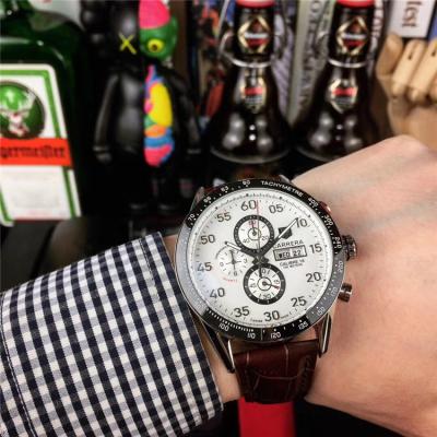 Replica Carrera  Japan Quartz​ chronograph​ Mens Watch White Dial Leather Strap