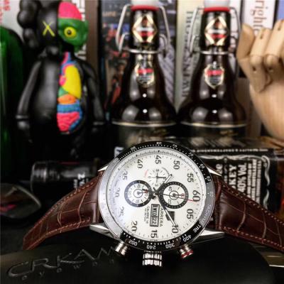 Replica Carrera  Japan Quartz​ chronograph​ Mens Watch White Dial Leather Strap