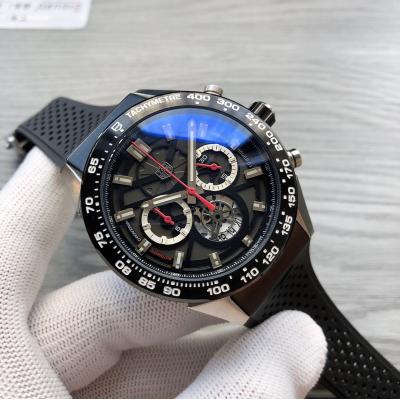 Replica Carrera  Japan Quartz​ chronograph​ Mens Watch Skeleton Dial  Rubber Strap