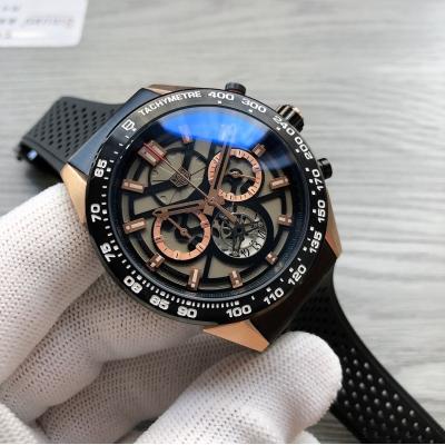 Replica Carrera  Japan Quartz​ chronograph​ Mens Watch Skeleton Dial  Rubber Strap