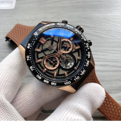 Replica Carrera  Japan Quartz​ chronograph​ Mens Watch Skeleton Dial  Rubber Strap