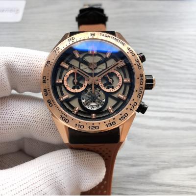 Replica Carrera  Japan Quartz​ chronograph​ Mens Watch Skeleton Dial  Rubber Strap