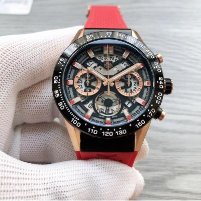 Replica Carrera  Japan Quartz​ chronograph​ Mens Watch Skeleton Dial  Rubber Strap