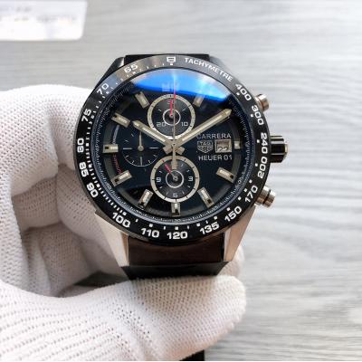 Replica Carrera  Japan Quartz​ chronograph​ Mens Watch Skeleton Dial  Rubber Strap