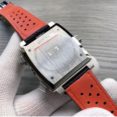 Replica Monaco Japan Quartz chronograph Mens Watch Gray Dial Leather Strap A