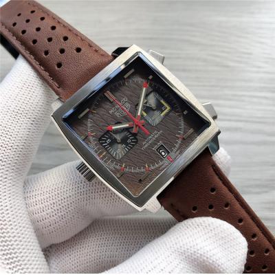 Replica Monaco Japan Quartz chronograph Mens Watch Blue Dial Leather Strap B