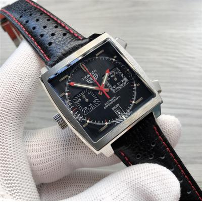 Replica Monaco Japan Quartz chronograph Mens Watch Blue Dial Leather Strap B