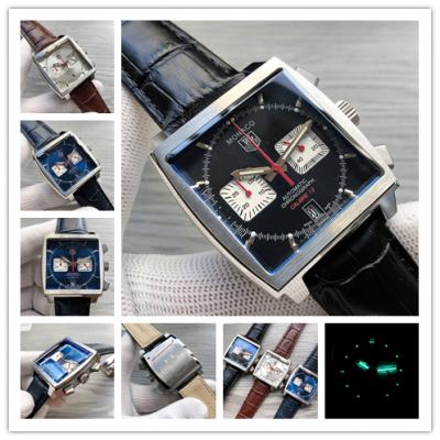 Replica Monaco Japan Quartz chronograph Mens Watch Black Dial Leather Strap C