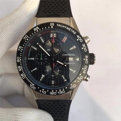 Replica Carrera Japan Quartz chronograph Mens Watch Black Dial Rubber Strap