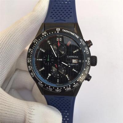 Replica Carrera Japan Quartz chronograph Mens Watch Black Dial Rubber Strap