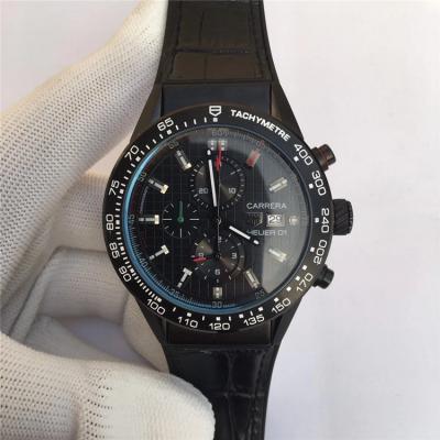 Replica Carrera Japan Quartz chronograph Mens Watch Black Dial Rubber Strap