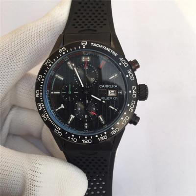 Replica Carrera Japan Quartz chronograph Mens Watch Black Dial Rubber Strap