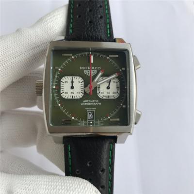 Replica Monaco Japan vk Quartz chronograph Mens Watch  Green Dial Leather Strap